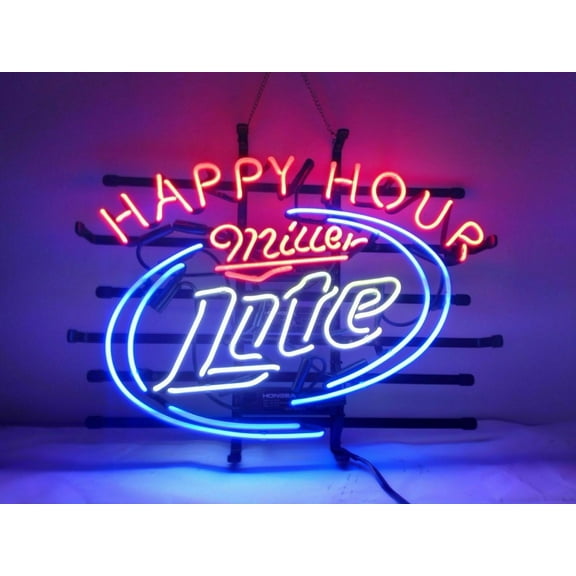Queen Sense 20"x16" Millers Lite Happy Hour Neon Sign Man Cave Handmade Neon Light 120MLLHH