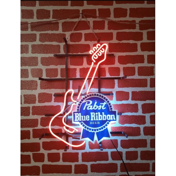 Queen Sense 20"x16" Pabst Blue Ribbons Guitar Neon Sign Man Cave Pub Bar Artwork Handmade Wall Decor Neon Light 120PBRRG