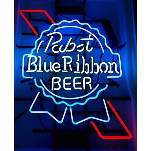 Queen Sense 20"x16" Pabsts Blue Ribbon Neon Sign Man Cave Handmade Neon Light 120PBRBL