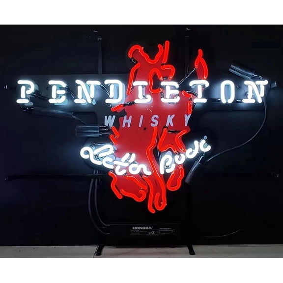 Queen Sense 20"x16" Pendletons Whisky Let'er Buck Neon Sign Light with HD Vivid Tech Handmade Bar Pub Wall Decor Party Gift 120PWLBSVVD