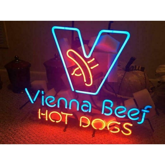Queen Sense 20"x16" Vienna Beef Hot Dogs Neon Sign Man Cave Handmade Neon Light 120VBHD