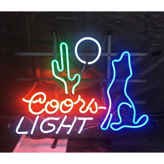 Queen Sense 20"x16" Wolf Cactus Moon Coor Light Neon Sign Man Cave Handmade Neon Light 120WCMCL