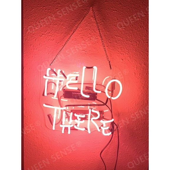 Queen Sense 24" Custom Hello There Hell Here Neon Sign with on/off Switch for O and T Acrylic Man Cave Beer Pub Bar Artwork Handmade Wall Decor Gift Neon Light 124HTHHPA