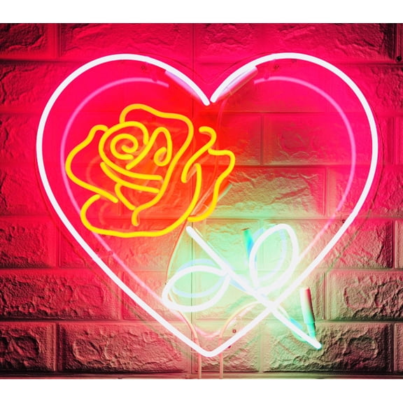 Queen Sense 24" Custom Rose Flower Heart Neon Sign With Dimmer Acrylic Man Cave Beer Pub Bar Artwork Handmade Wall Decor Gift Neon Light 124RFHRPA2Tr