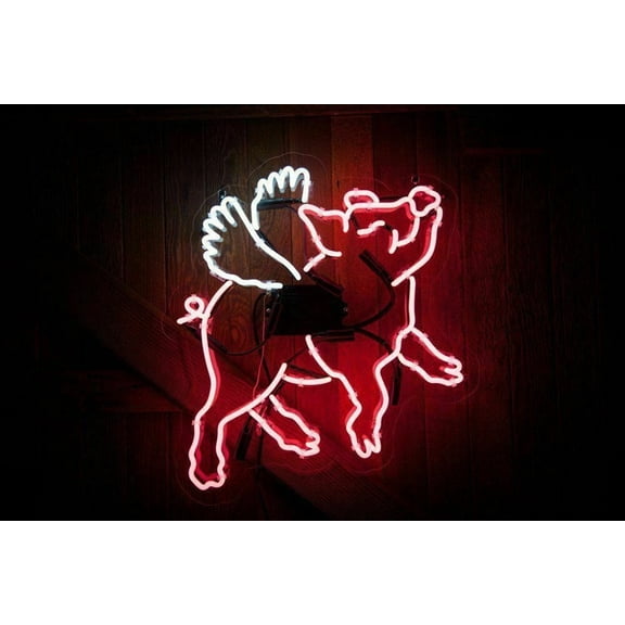 Queen Sense 24" Flying Pig Neon Sign Acrylic Man Cave Handmade Neon Light 124FPPWAV2