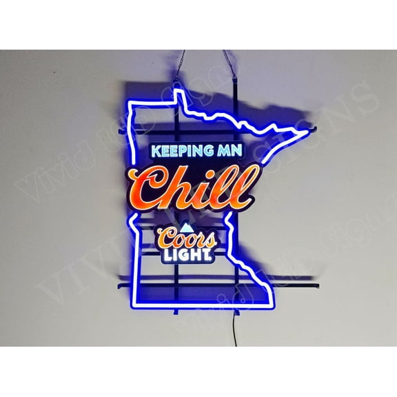 Queen Sense 24"x16" Custom Coor Light Chill Keeping Minnesota State LED Sign Light Neon Signs With Dimmer Party Beer Home Wall Decor Lights W124CLCKMS-XLED