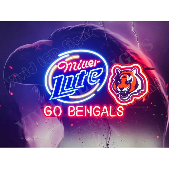Queen Sense 24"x16" Millers Lite For Cincinnatis Sports League Bengals Go Bengals LED Sign Light Neon Signs With Dimmer Party Home Wall Decor Lights W124MLLV3CCNBGB-XLED