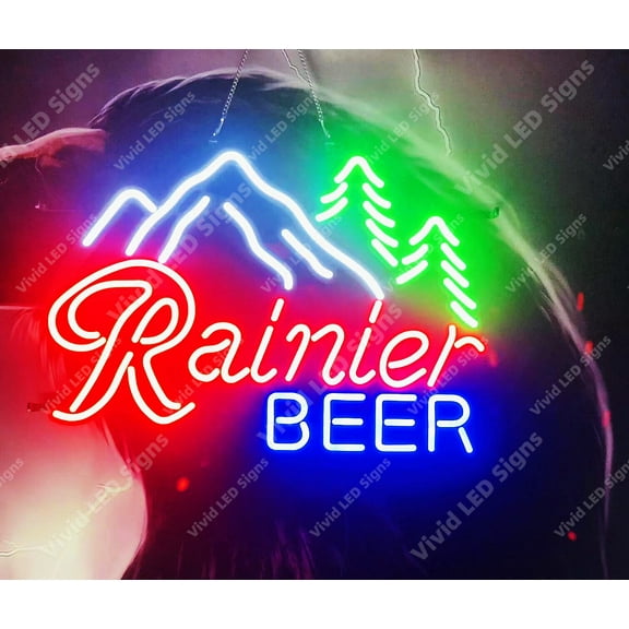 Queen Sense 24"x16" Rainiers Beer Mountain LED Sign Light Neon Signs With Dimmer Party Home Wall Decor Lights W124RBM-XLED