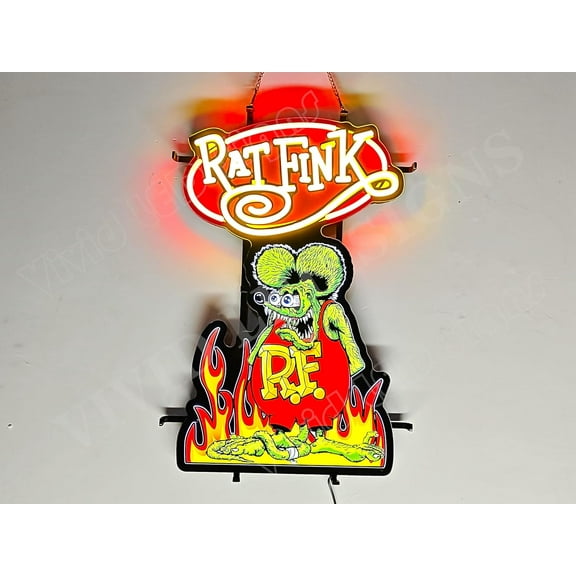 Queen Sense 24"x16" Rat Finks RF Hot Rod Garage LED Sign Light Neon Signs With Dimmer Party Home Wall Decor Lights W124RFV2VVD-XLED