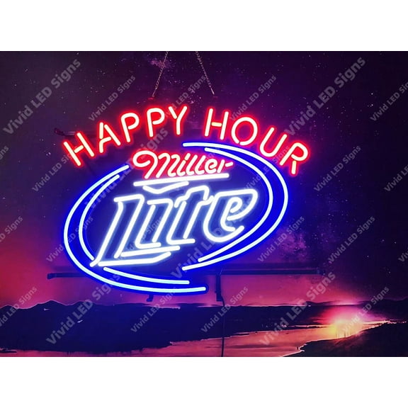 Queen Sense 24"x18" Millers Lite Happy Hour LED Sign Light Neon Signs With Dimmer Party Home Wall Decor Lights W124MLLHH-XLED