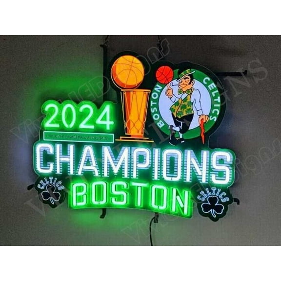 Queen Sense 24"x19" Custom For Bostons Sports League Celtics 2024 Champions LED Sign Light Neon Signs With Dimmer Party Home Wall Decor Lights W124BC24CVVD-XLED