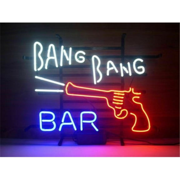 Queen Sense 24"x20" Bang Bang Bar Neon Sign Man Cave Handmade Neon Light 124BBBG