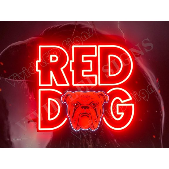 Queen Sense 24"x20" Bulldog Red Dogs Beer LED Sign Light Neon Signs With Dimmer Party Home Wall Decor Lights W124RDBLV4-XLED