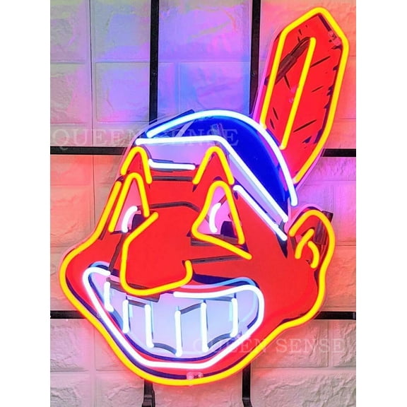 Queen Sense 24"x20" Cleveland Sports Team Indian Neon Sign HD Vivid Printing Handmade Artwork Neon Light 124CILVVD