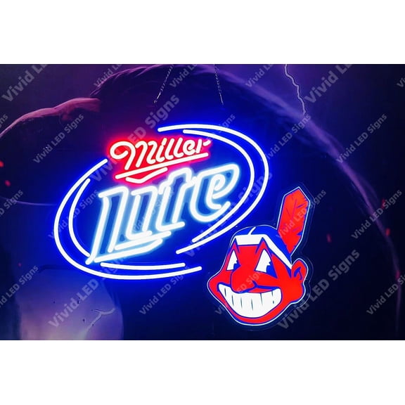 Queen Sense 24"x20" For Clevelands Sports League Indians Millers Lite LED Sign Light Neon Signs With Dimmer Party Home Wall Decor Lights W124MLLCILB-XLED