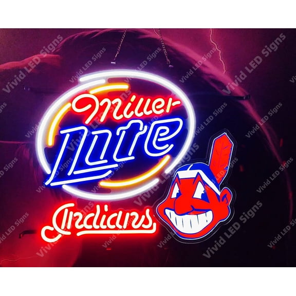 Queen Sense 24"x20" For Clevelands Sports League Indians Millers Lite LED Sign Light Neon Signs With Dimmer Wall Decor Party Home Lights W124MLLV3CILBI-XLED