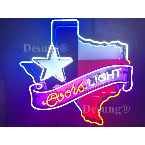 Queen Sense 24"x20" Coor Light Texas Lone Stars Neon Sign HD Vivid Printing Handmade Artwork Neon Light 124CLTLS