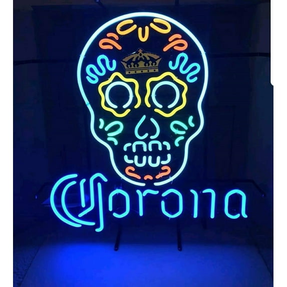 Queen Sense 24"x20" Coronas Dia De Los Muertos Hanuted Skull Neon Sign Man Cave Handmade Neon Light 124CHS
