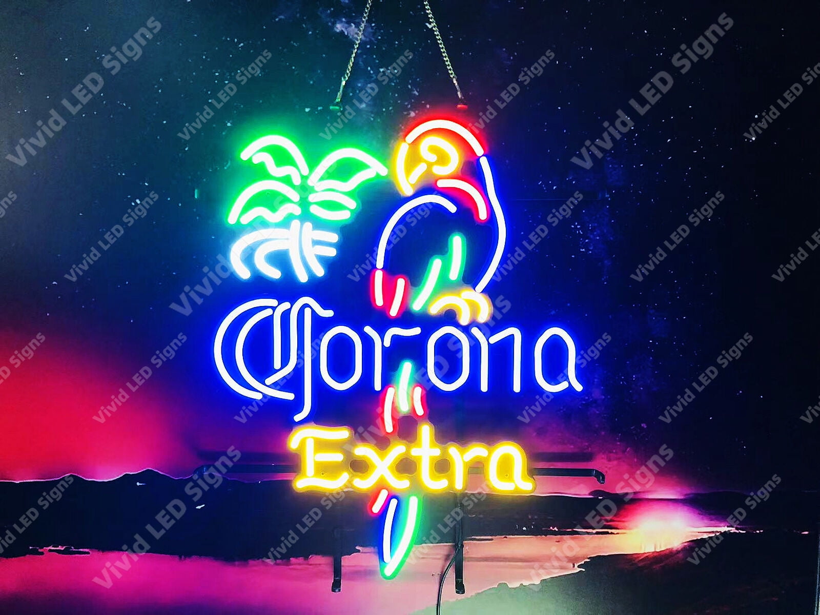 Palm Tree Parrot Corona Extra in Yellow Neon Sign Light main image 0