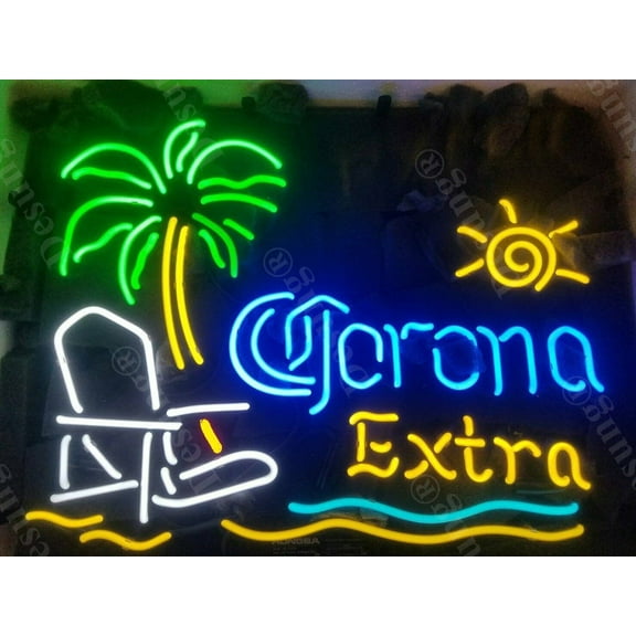 Queen Sense 24"x20" Custom Coronas Extra Palm Tree Beach Chair Neon Sign Man Cave Beer Pub Bar Artwork Handmade Wall Decor Gift Neon Light 124CEPTBC