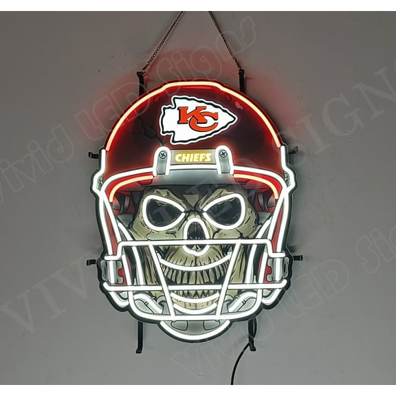 Queen Sense 24"x20" Custom For Kansas Citys Sports League Chiefs Skull Helmet LED Sign Light Neon Signs With Dimmer Party Home Wall Decor Lights W124KCCSHVVD-XLED