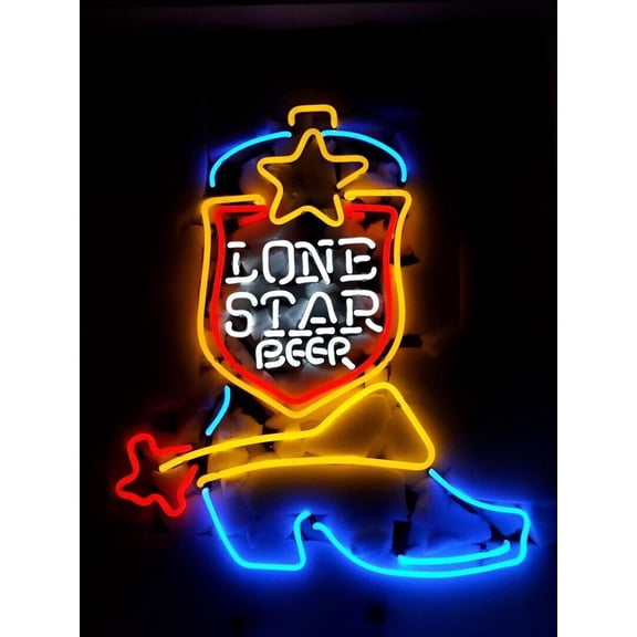 Queen Sense 24"x20" Custom Lone Stars Boot Neon Sign Man Cave Beer Pub Bar Artwork Handmade Wall Decor Gift Neon Light 124LSBLB
