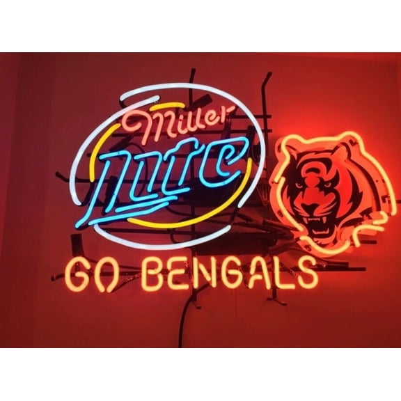 Queen Sense 24"x20" Custom Millers Lite For Cincinnatis Sports League Go Bengals Neon Sign Wall Decor Handmade Artwork Beer Pub Bar Man Cave Party Gift Neon Light W124MLLV3CCNBGB