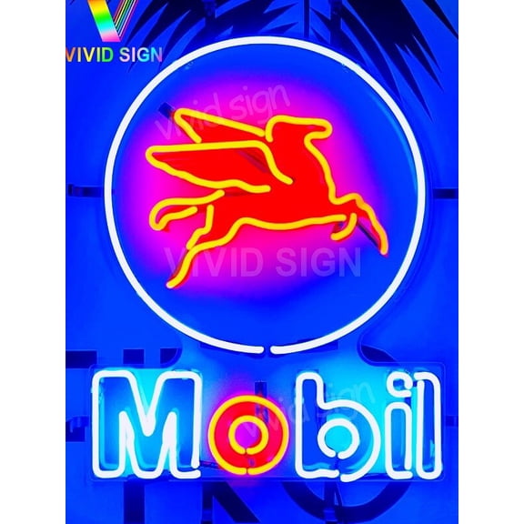 Queen Sense 24"x20" Custom Mobil Gas Oil Pegasus Neon Sign HD Vivid Printing Handmade Artwork Beer Bar Pub Decor Wall Party Gift Neon Light 124MGPLV3VVD