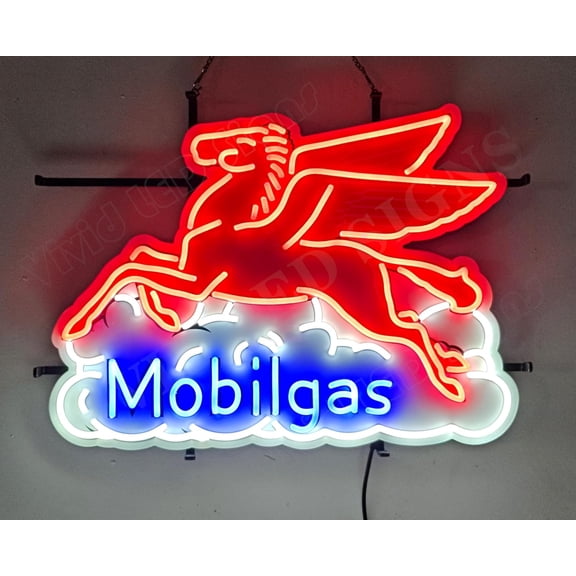 Queen Sense 24"x20" Custom Mobilgas Oil Pegasus In Cloud LED Sign Light Neon Signs With Dimmer Party Home Wall Decor Lights W124MGPICVVD-XLED