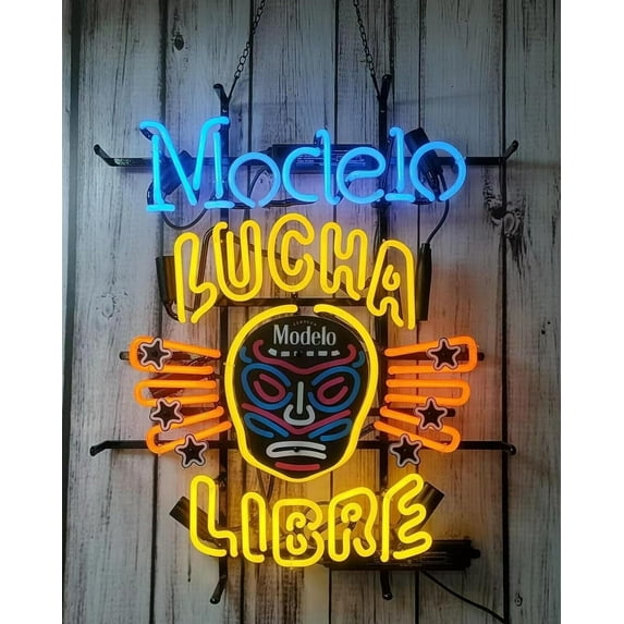 Queen Sense 24"x20" Custom Modelos Especial Cervezas Skull Lucha Libre Neon Sign Man Cave Beer Pub Bar Artwork Handmade Wall Decor Gift Neon Light 124MECSLL