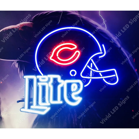 Queen Sense 24"x20" For Chicagos Sports League Bears Helmet Lite LED Sign Light Neon Signs With Dimmer Party Home Wall Decor Lights W124LCBTH-XLED