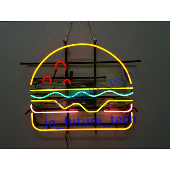 Queen Sense 24"x20" Hamburger Burgers Open Neon Sign Man Cave Handmade Neon Light 124HL