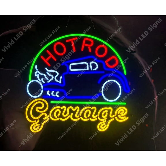 Queen Sense 24"x20" Hot Rods Garage Car LED Sign Light Neon Signs With Dimmer Party Home Wall Decor Lights W124HRGCS-XLED