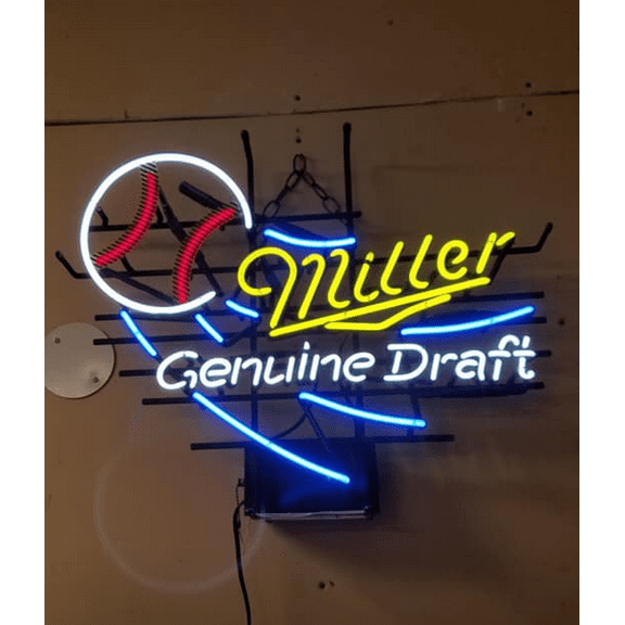 Queen Sense 24"x20" Millers Genuine Draft Baseball Beer Neon Sign Man Cave Beer Pub Bar Artwork Handmade Wall Decor Gift Neon Light 124MGDBB