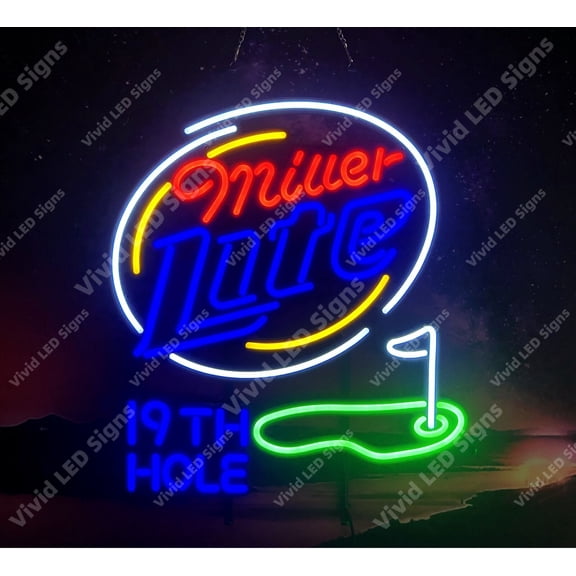 Queen Sense 24"x20" Millers Lite 19th Hole LED Sign Light Neon Signs With Dimmer Party Home Wall Decor Lights W124MLLV319H-XLED