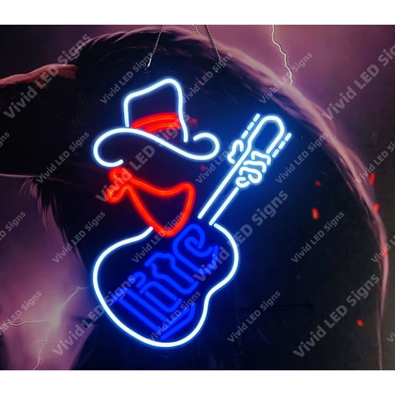 Queen Sense 24"x20" Millers Lite Cowboy Guitar LED Sign Light Neon Signs With Dimmer Party Home Wall Decor Lights W124MLCG-XLED