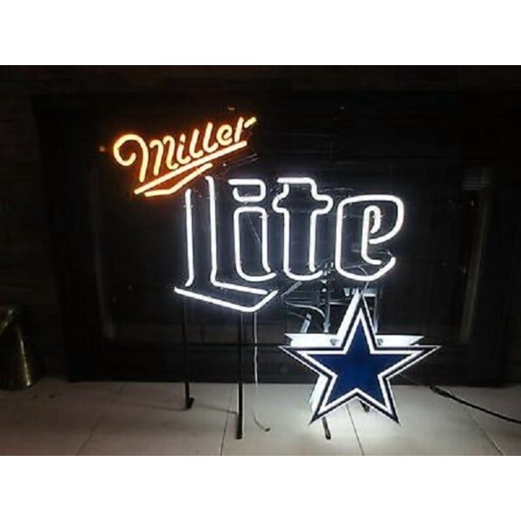Queen Sense 24"x20" Millers Lite Dallas's Sports League Cowboys Neon Sign Light for Man Cave Pub Bar Handmade Wall Decor Gift 124MLWDCBL