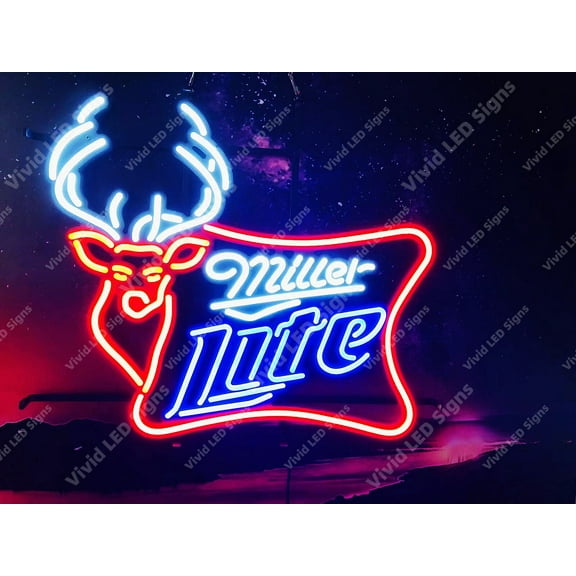 Queen Sense 24"x20" Millers Lite Deer LED Sign Light Neon Signs With Dimmer Party Home Wall Decor Lights W124MLD-XLED