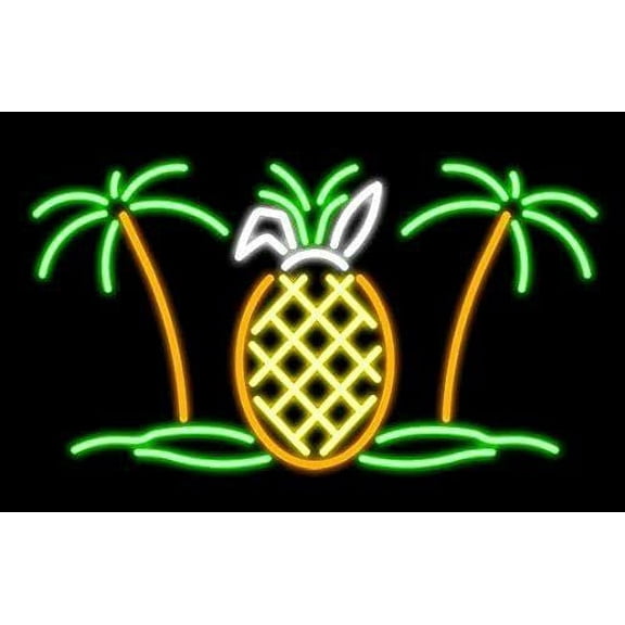 Queen Sense 24"x20" Palm Trees Pineapple Neon Sign Man Cave Handmade Neon Light 124PTPA