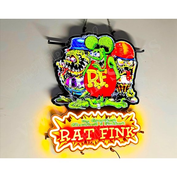 Queen Sense 24"x20" Rat Finks Hot Rod Garage LED Sign Light Neon Signs With Dimmer Party Home Wall Decor Lights W124RFV3VVD-XLED