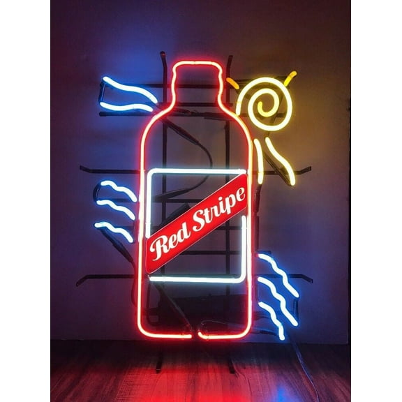 Queen Sense 24"x20" Red Stripe Beer Bottle Sun Neon Sign Man Cave Handmade Neon Light 124RSBBS
