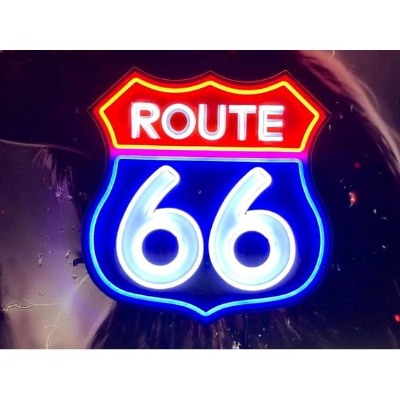 Queen Sense 24"x20" Route 66 LED Sign Light Neon Signs With Dimmer Party Home Wall Decor Lights W124R66VVD-XLED