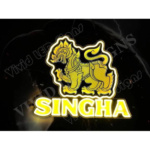 Queen Sense 24"x20" Singha Thai Beer Lion LED Sign Light Neon Signs With Dimmer Party Home Wall Decor Lights W124SBGLLVVD-XLED