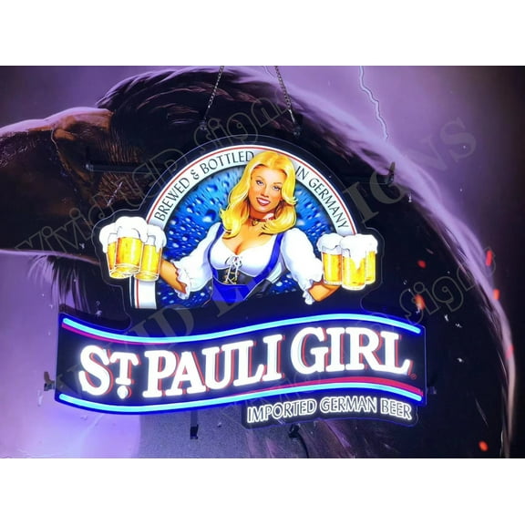 Queen Sense 24"x20" St Pauli Girl Beer LED Sign Light Neon Signs With Dimmer Wall Party Home Decor Lights W124SPGBLVVD-XLED