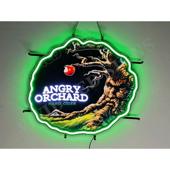 Queen Sense 24"x22" Hard Cider Angry Orchard LED Sign Light Neon Signs With Dimmer Party Home Wall Decor Lights W124AOV2VVD-XLED