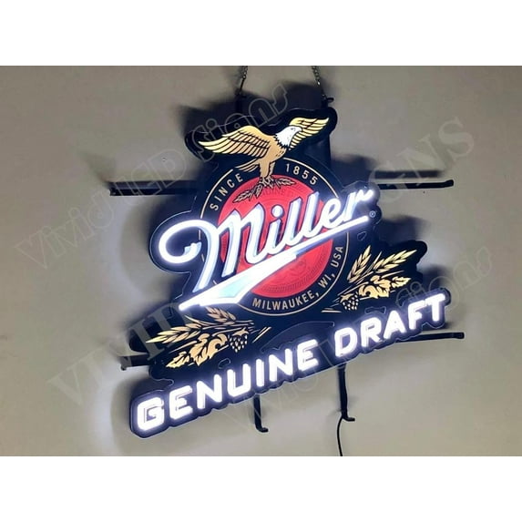 Queen Sense 24"x22" MGD MillerS Genuine Draft LED Sign Light Neon Signs With Dimmer Party Home Wall Decor Lights W124MGDBS1855VVD-XLED