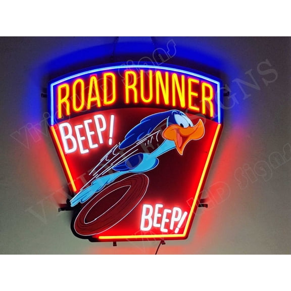 Queen Sense 24"x24" Beep Beep The Road Runners LED Sign Light Neon Signs With Dimmer Party Home Wall Decor Lights W124RRBBVVD-XLED
