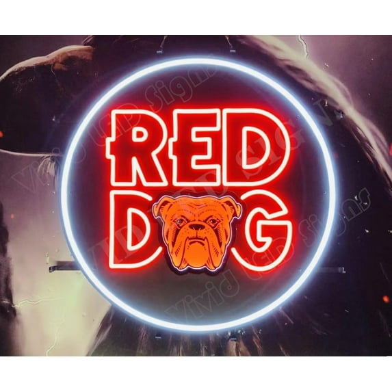 Queen Sense 24"x24" Bulldog Red Dogs Beer LED Sign Light Neon Signs With Dimmer Party Home Wall Decor Lights W124RDBLV5-XLED