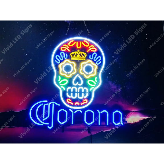 Queen Sense 24"x24" Coronas Haunted Skull Skeleton LED Sign Light Neon Signs With Dimmer Party Home Wall Decor Lights W124CHS-XLED