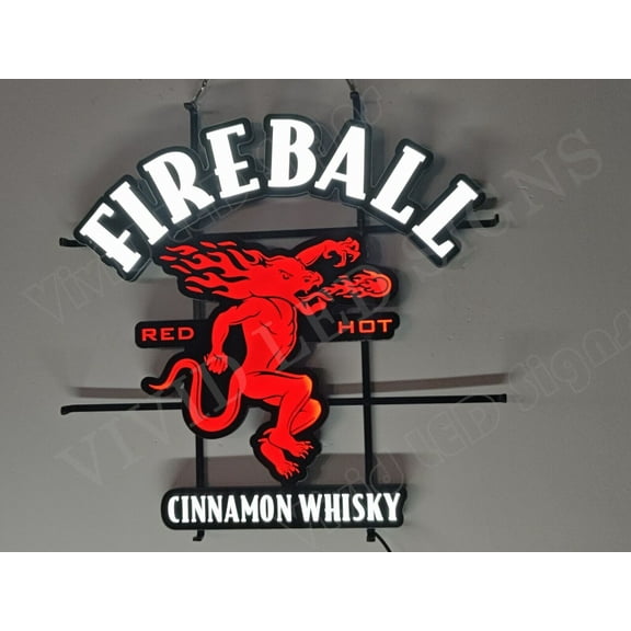 Queen Sense 24"x24" Custom Fireball Cinnamon Whiskey Red Hot LED Sign Light Neon Signs With Dimmer Party Home Wall Decor Lights W124FCWRH-XLED